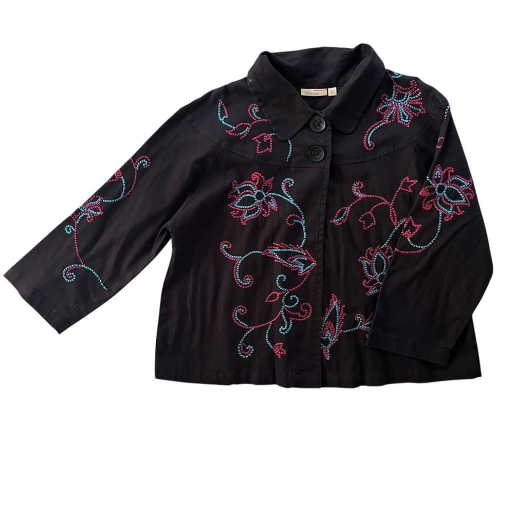 Choices Women’s L Black Pink Blue Floral Embroidered 3/4 Sleeves Jacket JTWJ0131